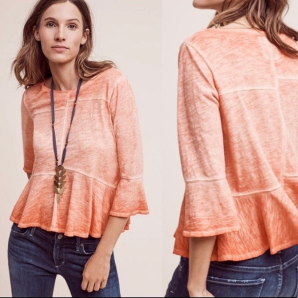 Anthropologie Peach Textured Peplum Blouse